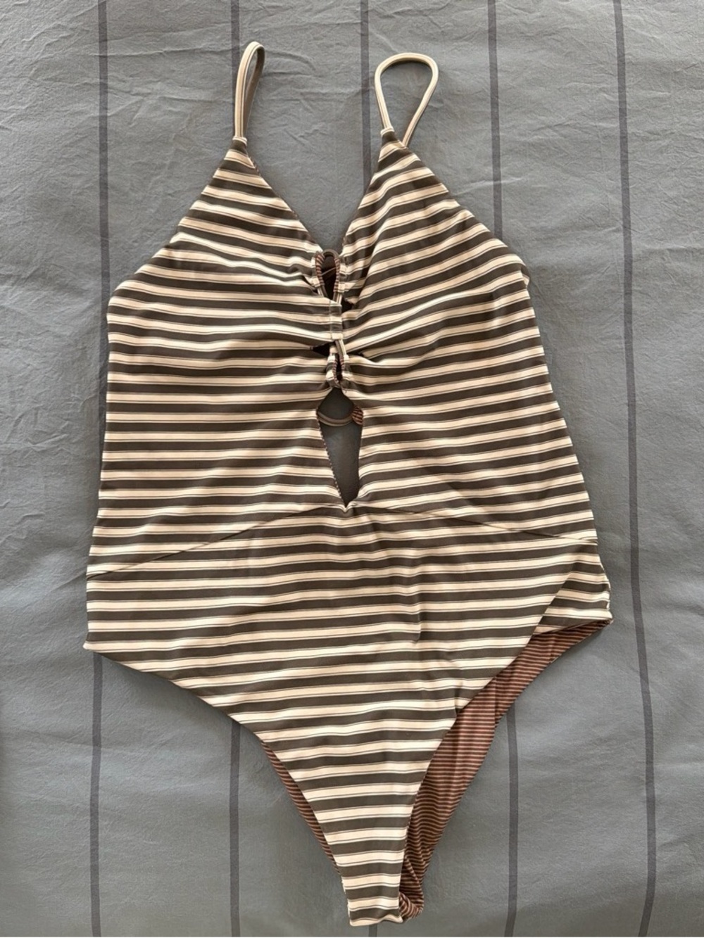 Acacia Swimwear Kokomo Olive and Cream Striped One-Piece Swimsuit